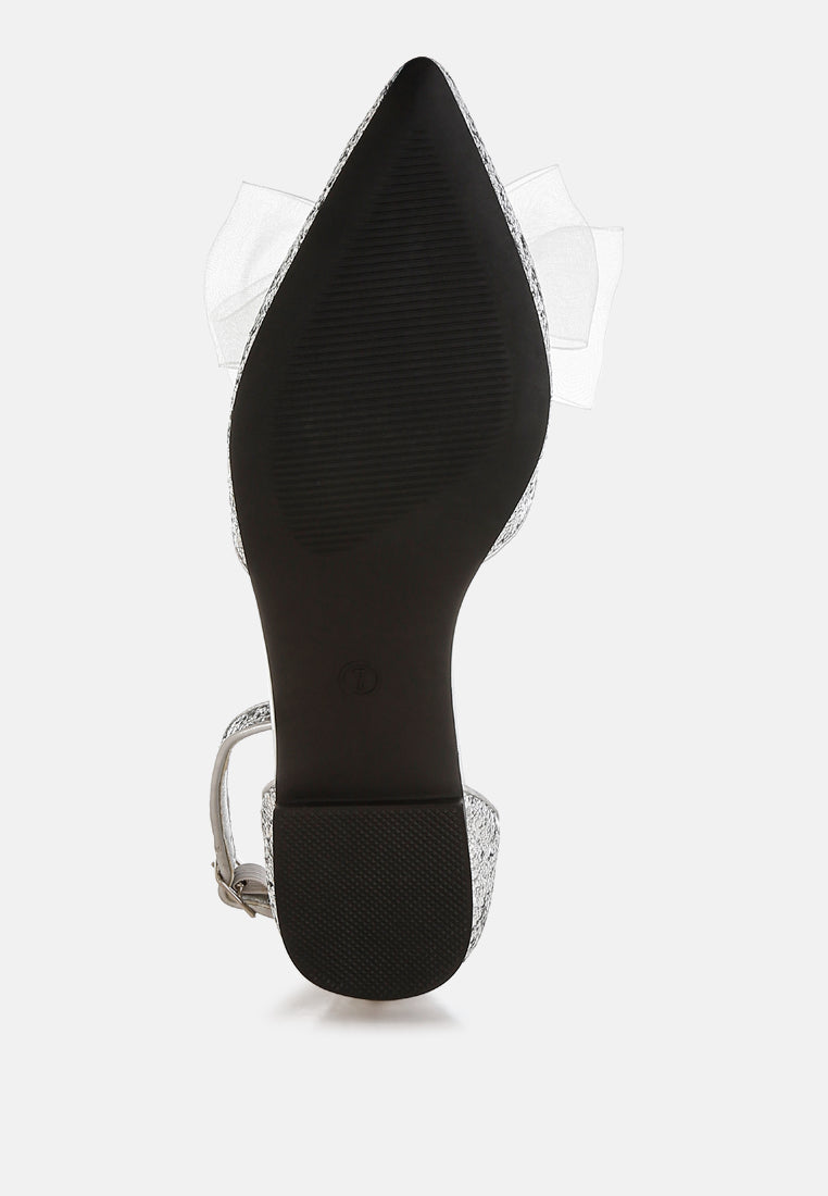 clarice sheer bow detail glitter flat sandals#color_silver