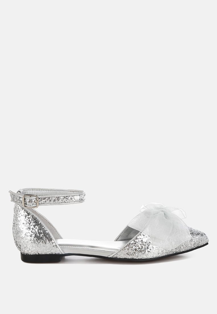 clarice sheer bow detail glitter flat sandals#color_silver