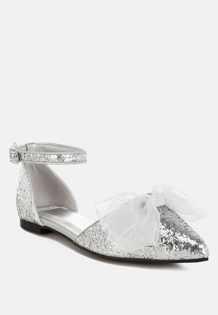 clarice sheer bow detail glitter flat sandals#color_silver