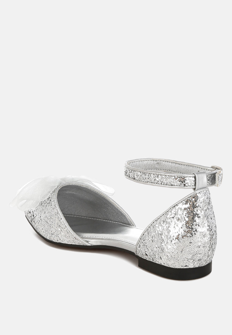 clarice sheer bow detail glitter flat sandals#color_silver