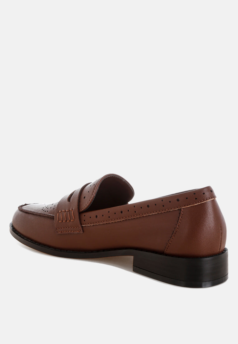 clotilda perforated low heel loafers#color_brown