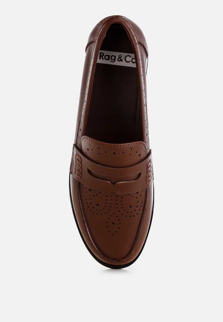 clotilda perforated low heel loafers#color_brown