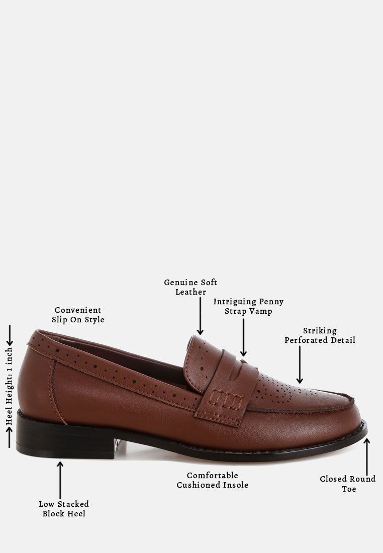 clotilda perforated low heel loafers#color_brown