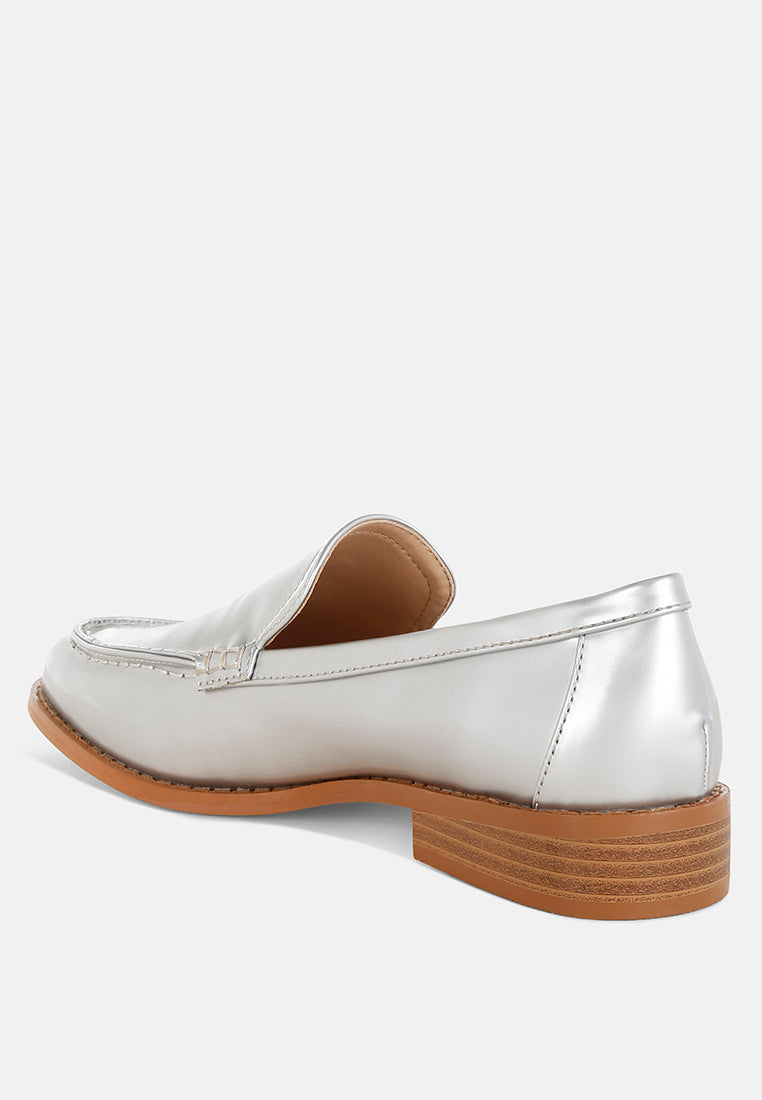 corleone pleather stacked heel loafers#color_silver