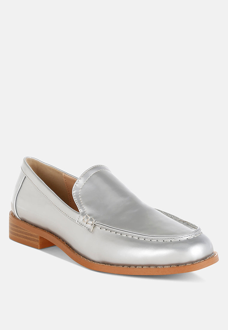 corleone pleather stacked heel loafers#color_silver
