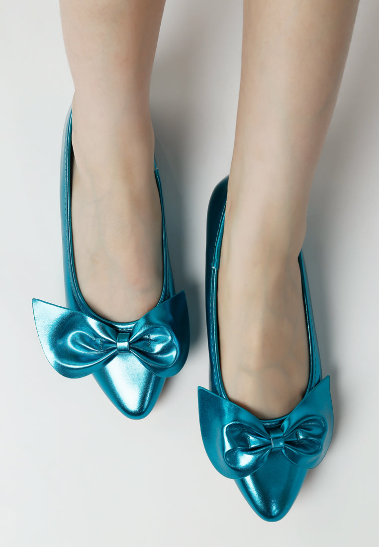 bromelia metallic pleather bow ballerinas#color_blue