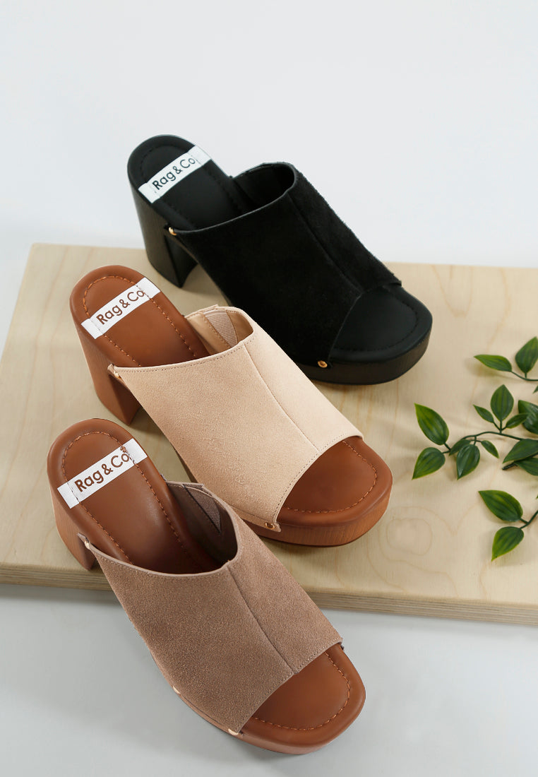masaki soft suede leather wooden clogs#color_beige