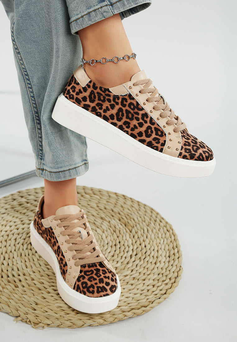 flippin studded leopard print chunky sneakers#color_beige