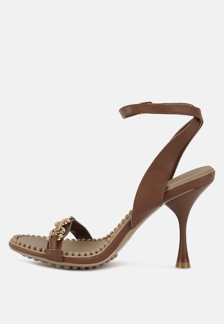 DAENERYS Mocca Horsebit Embellished Sandals#color_mocca