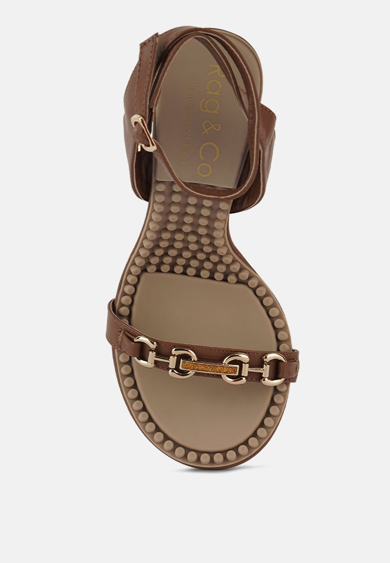 DAENERYS Mocca Horsebit Embellished Sandals#color_mocca