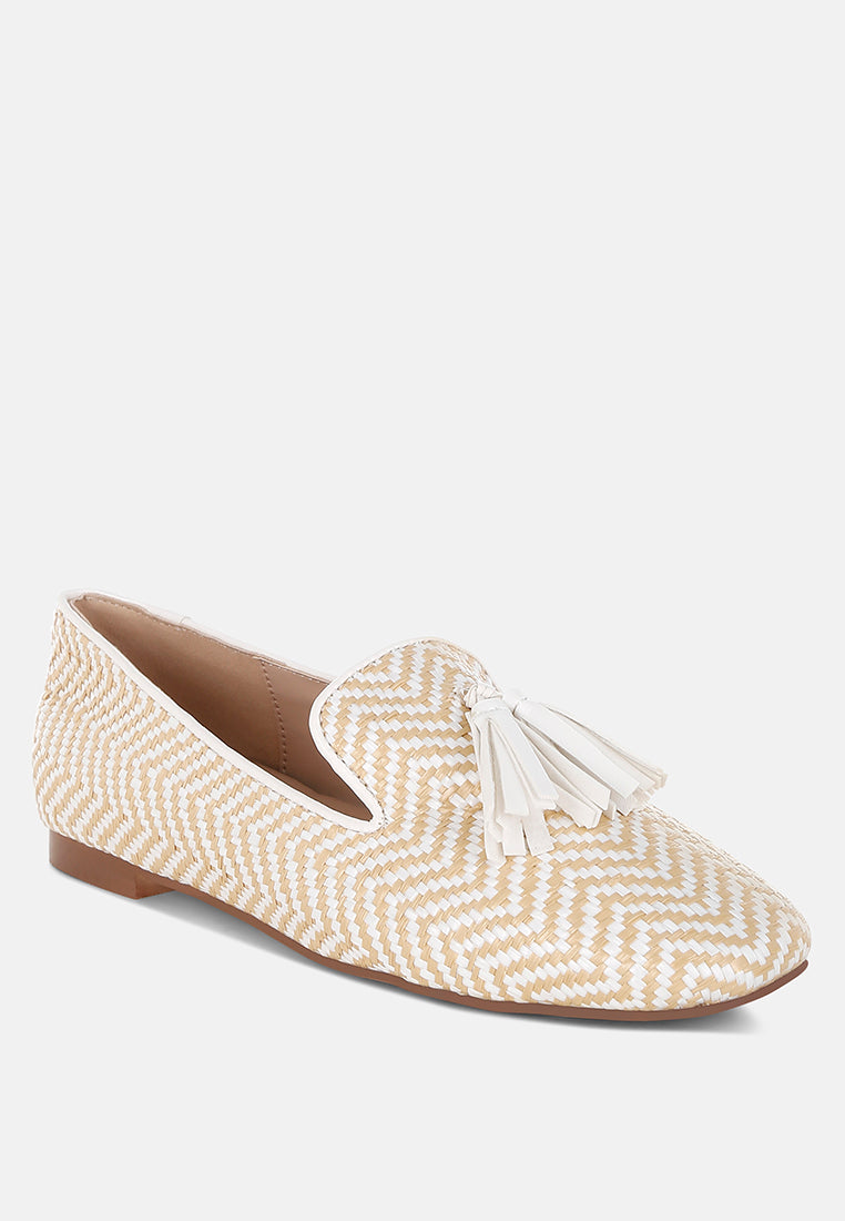 dara raffia tassels detail loafers#color_beige