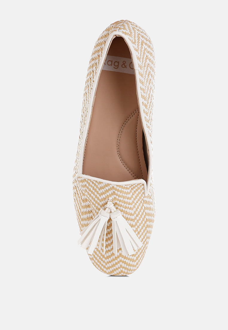 dara raffia tassels detail loafers#color_beige