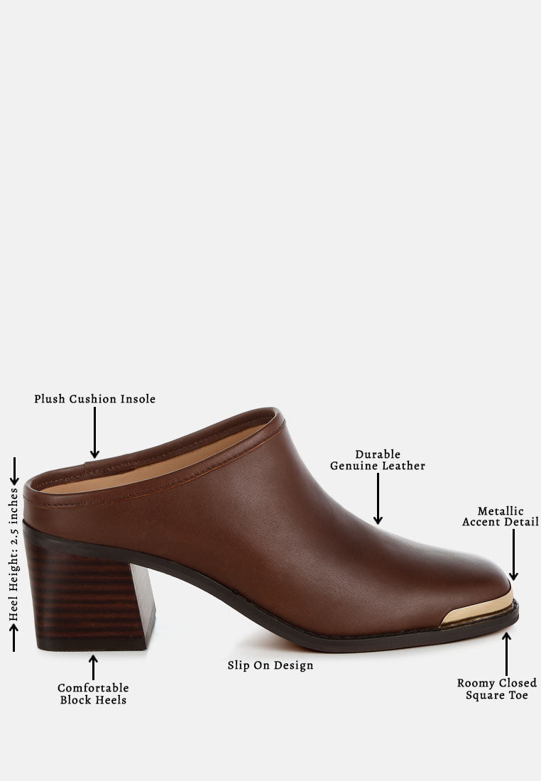 bottani genuine leather slip-on mules#color_brown