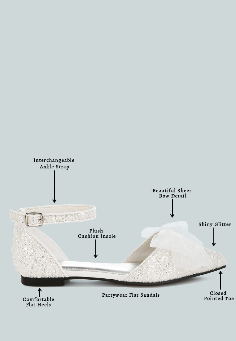 clarice sheer bow detail glitter flat sandals#color_white