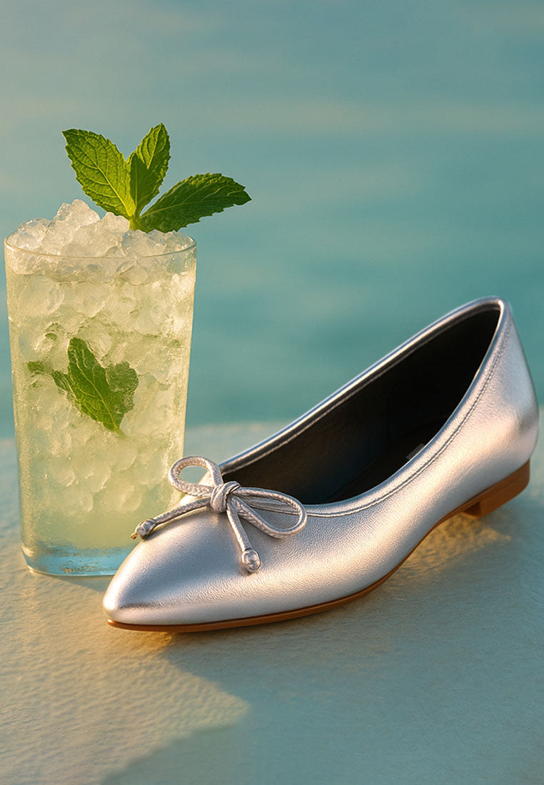 enchanted bow detail metallic ballerinas#color_silver