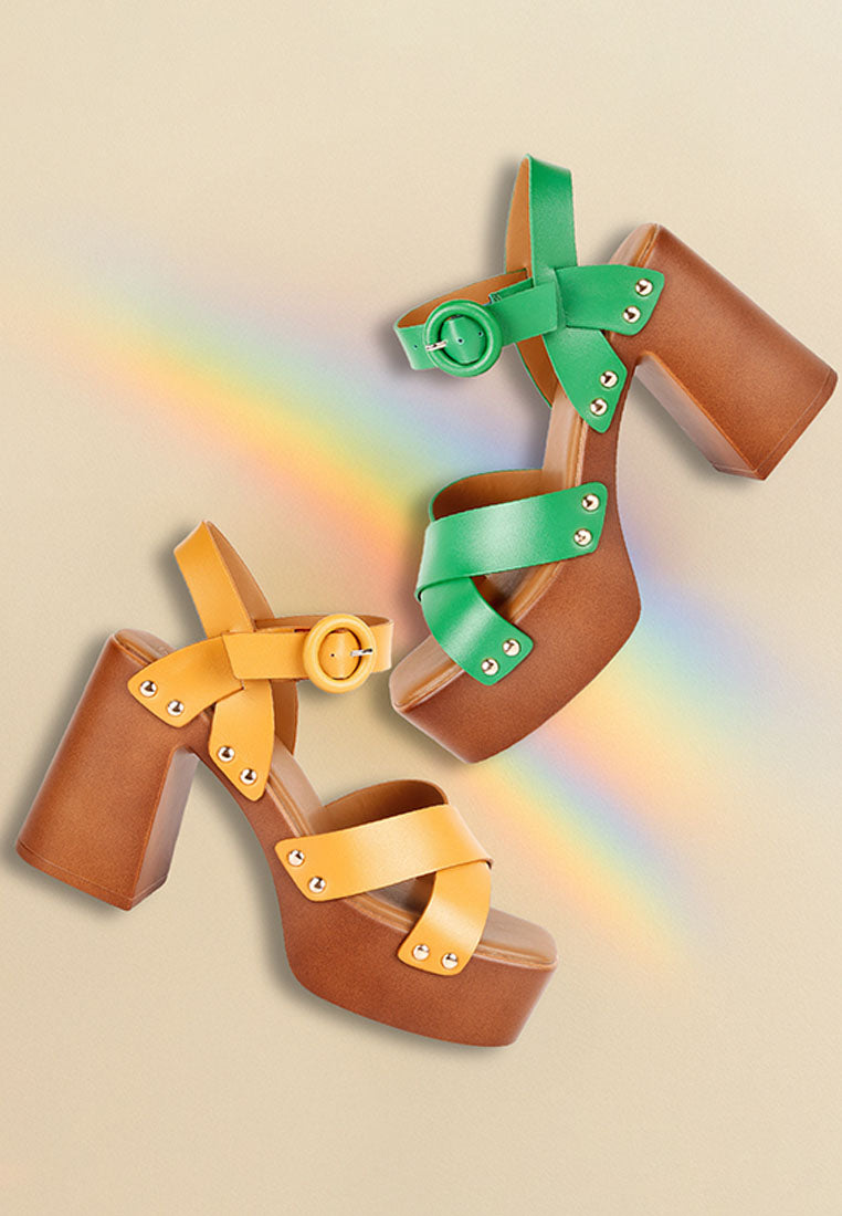 CRISTINA Cross Strap Embellished Heels in Green#color green