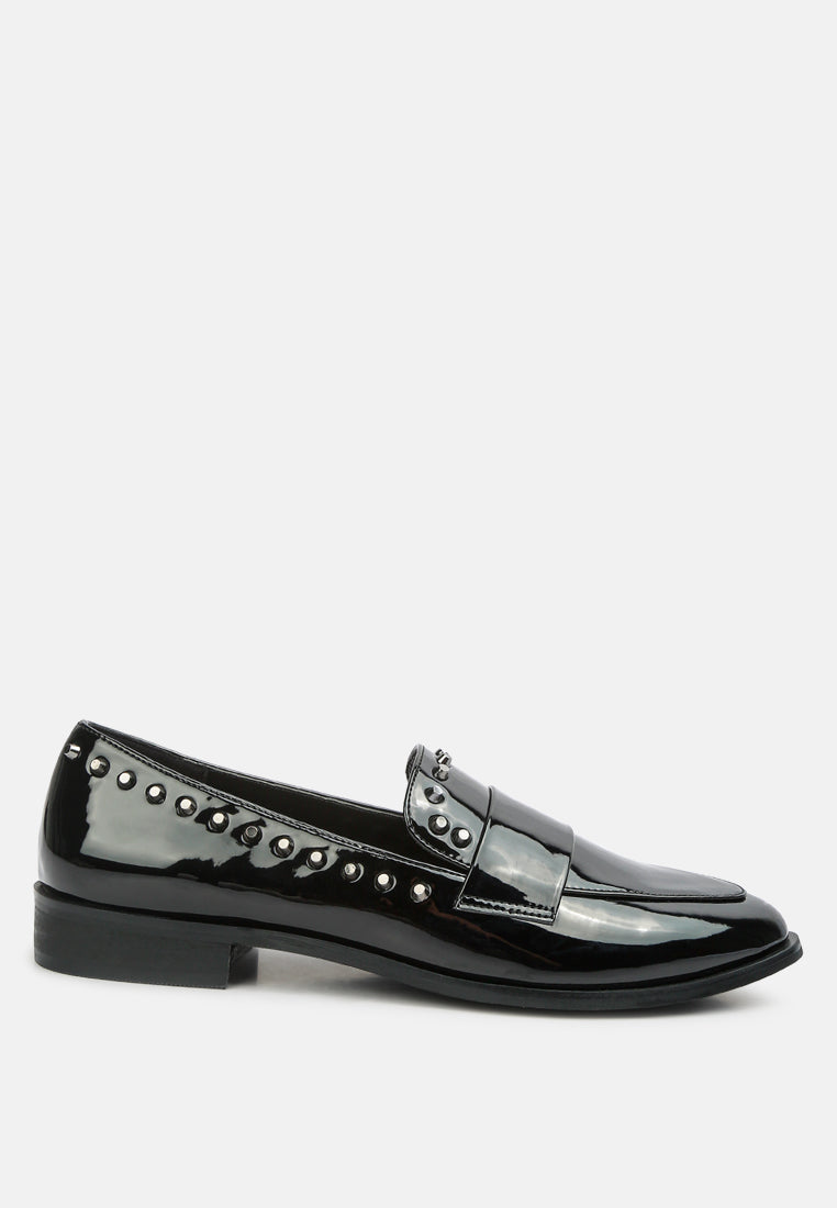 emilia black patent stud penny loafers#color_black