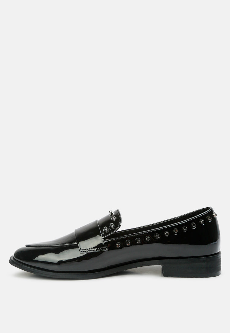emilia black patent stud penny loafers#color_black