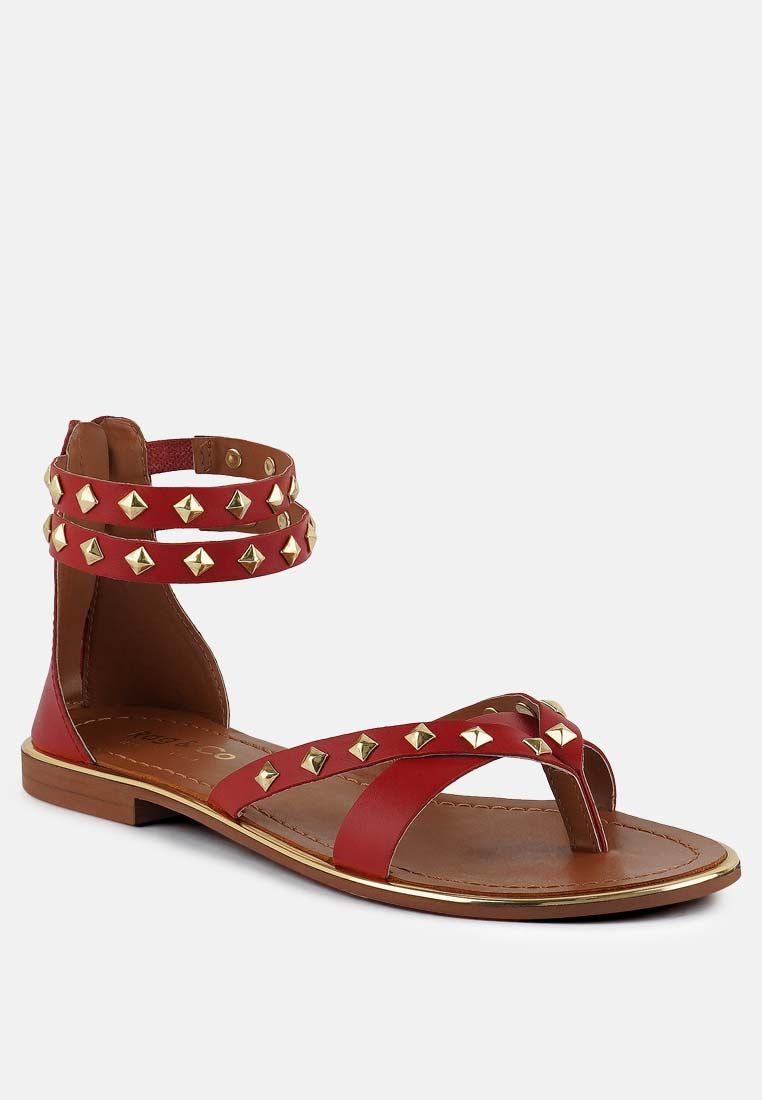 Buy Emmeth Studs Embellished Red Flat Gladiator Sandals Sandals