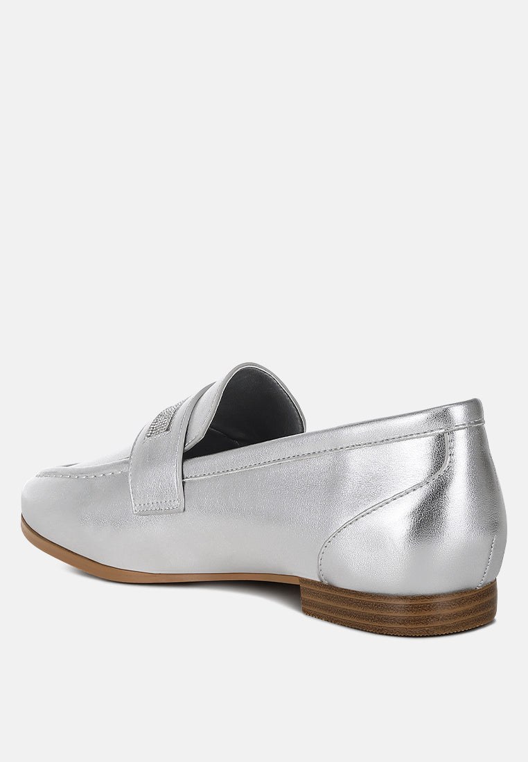 eden ode rhinestone strap metallic loafers#color_silver