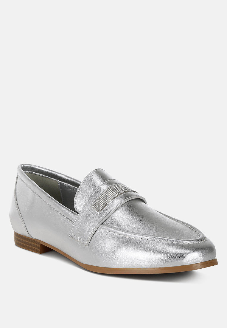 eden ode rhinestone strap metallic loafers#color_silver
