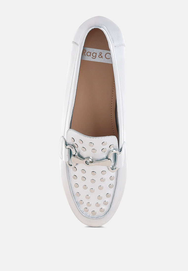 estafa horsebit & studs metallic pleather loafers#color_silver