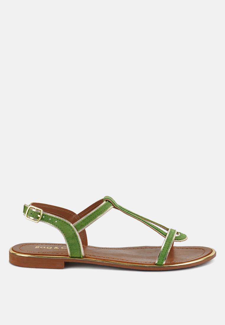 FEODORA Green Flat Slip-on Sandals#color_green