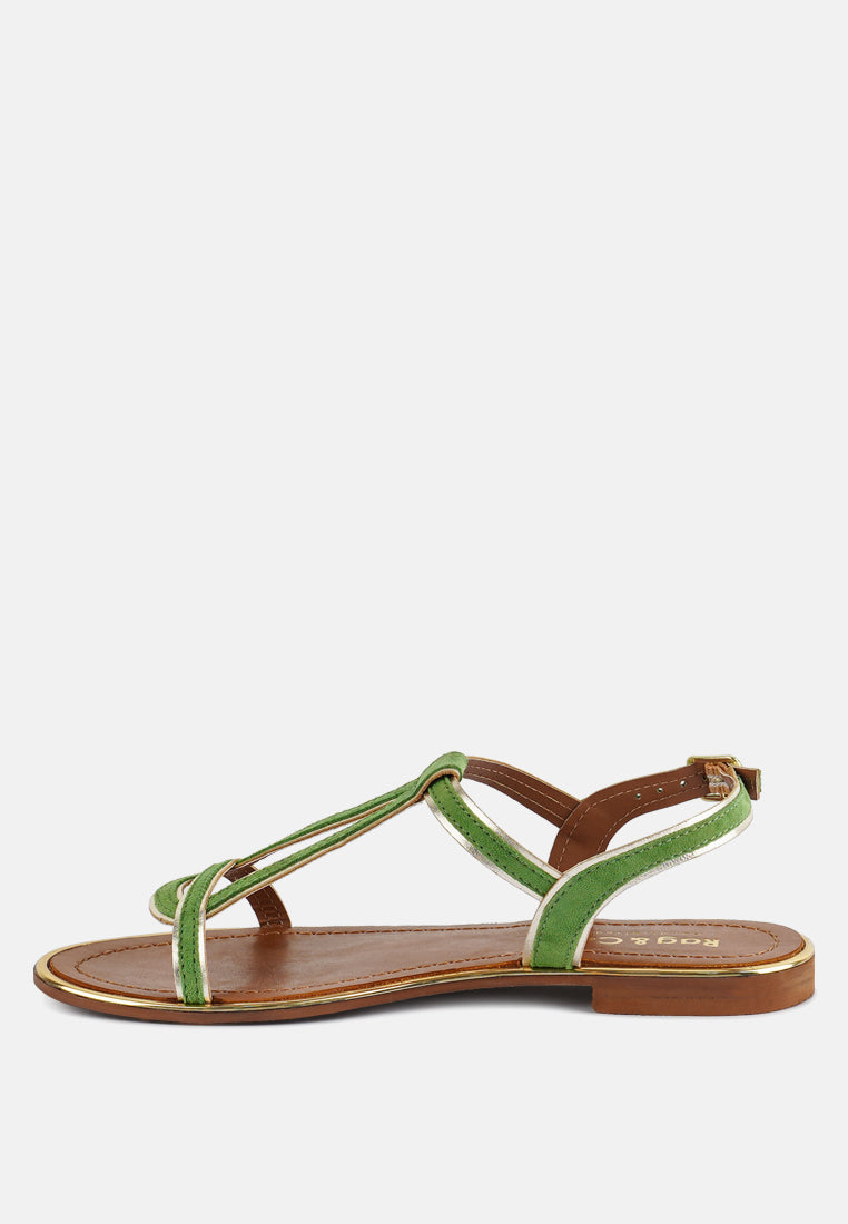 FEODORA Green Flat Slip-on Sandals#color_green