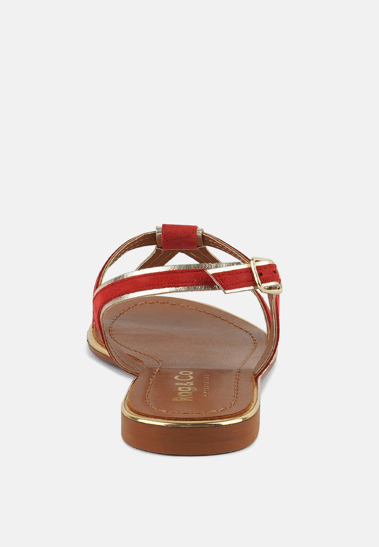 FEODORA Red Flat Slip-on Sandals#color_red