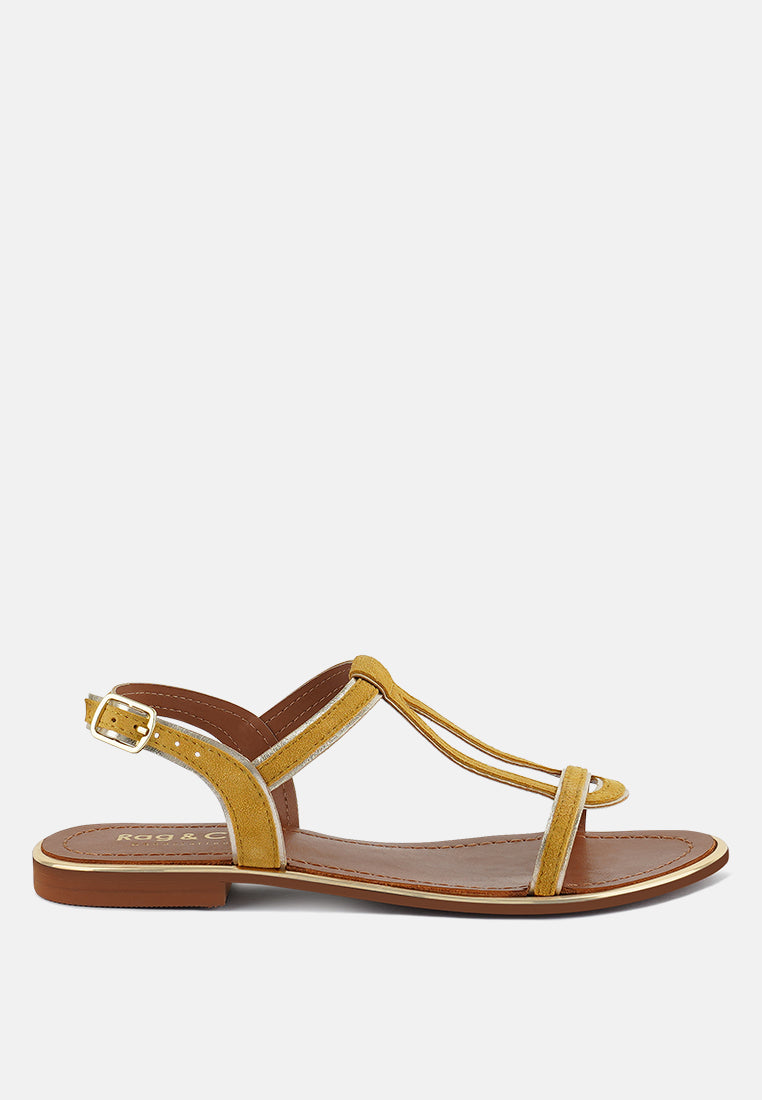 FEODORA Yellow Flat Slip-on Sandals#color_yellow