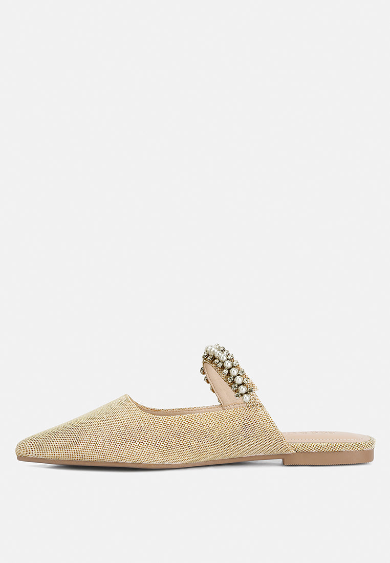 GEODE Pearl Embellished Slip On Mules#color_beige