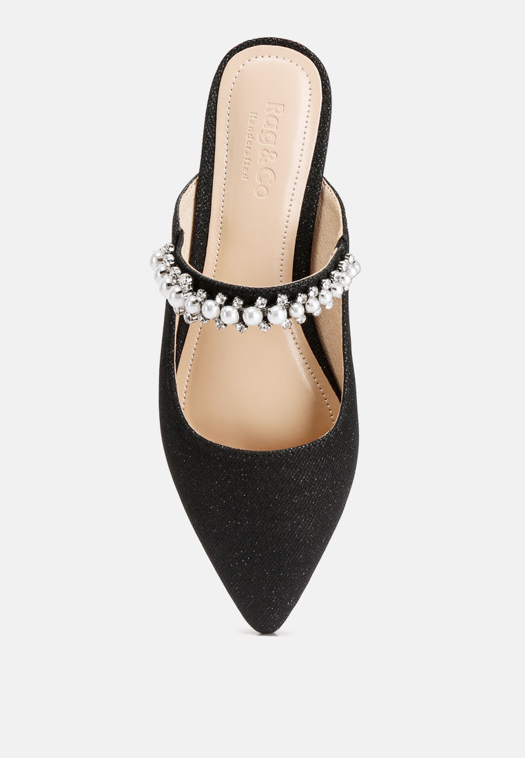 GEODE Pearl Embellished Slip On Mules#color_black