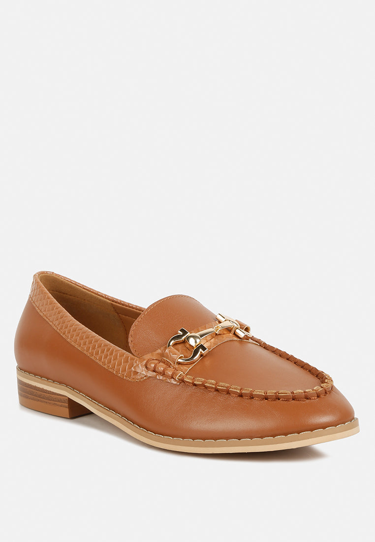 HOLDA Horsebit Embelished Loafers With Stitch Detail#color_tan