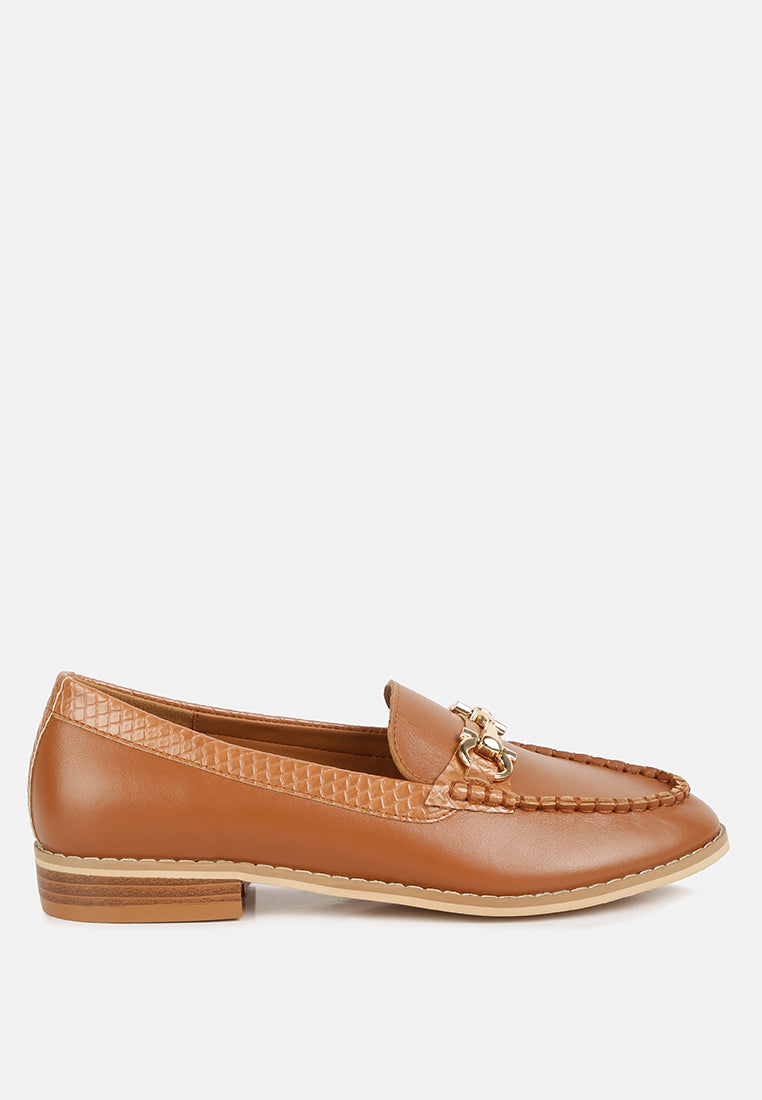 HOLDA Horsebit Embelished Loafers With Stitch Detail#color_tan