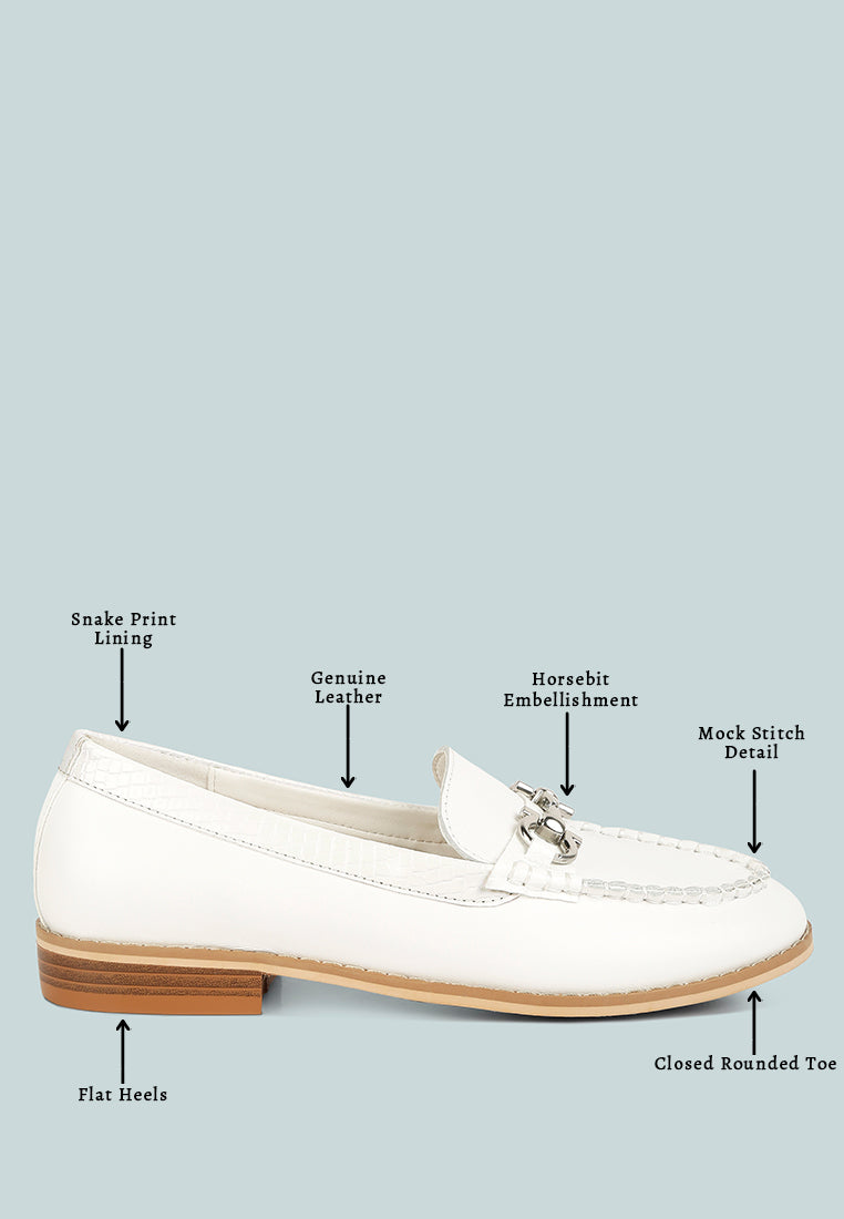 HOLDA Horsebit Embelished Loafers With Stitch Detail in Off White#color_off White