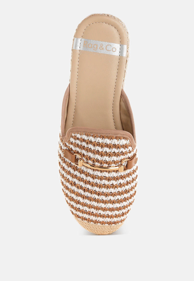 himari raffia slip-on mules#color_brown