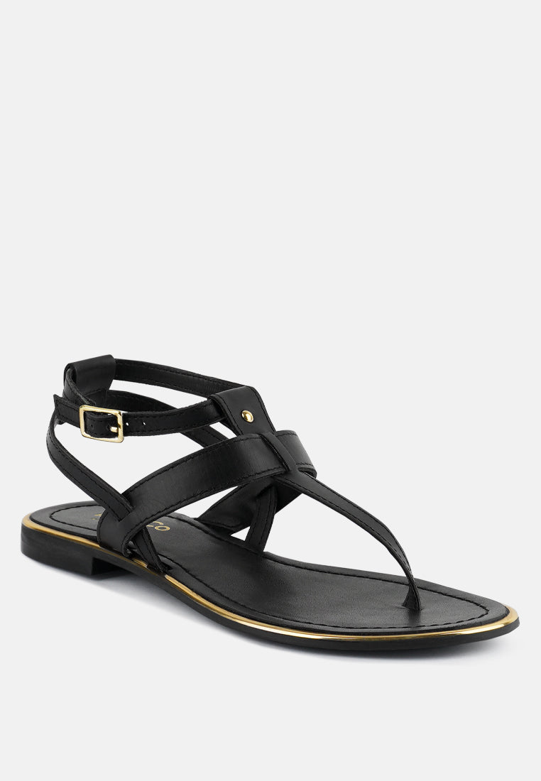 IRENE Black Flat Thong Sandals#color_black