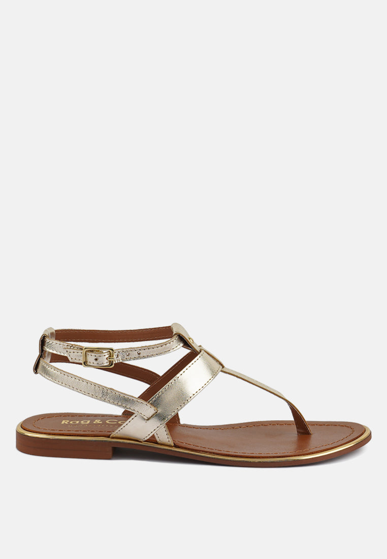 IRENE Gold Flat Thong Sandals#color_gold