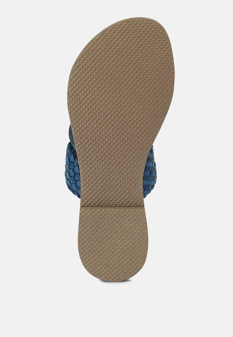 ISIDORA Braided Leather Flat Sandal#color_blue