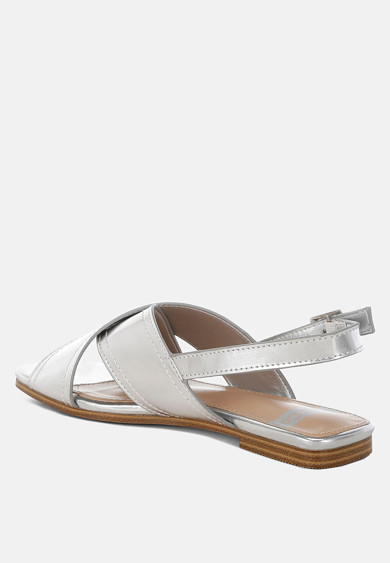 kanon metallic pleather criss-cross flats#color_silver