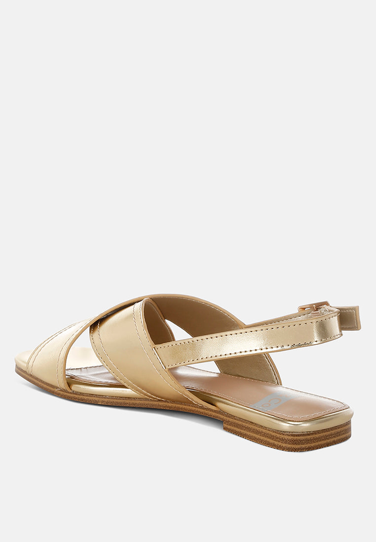 kanon metallic pleather criss-cross flats#color_gold