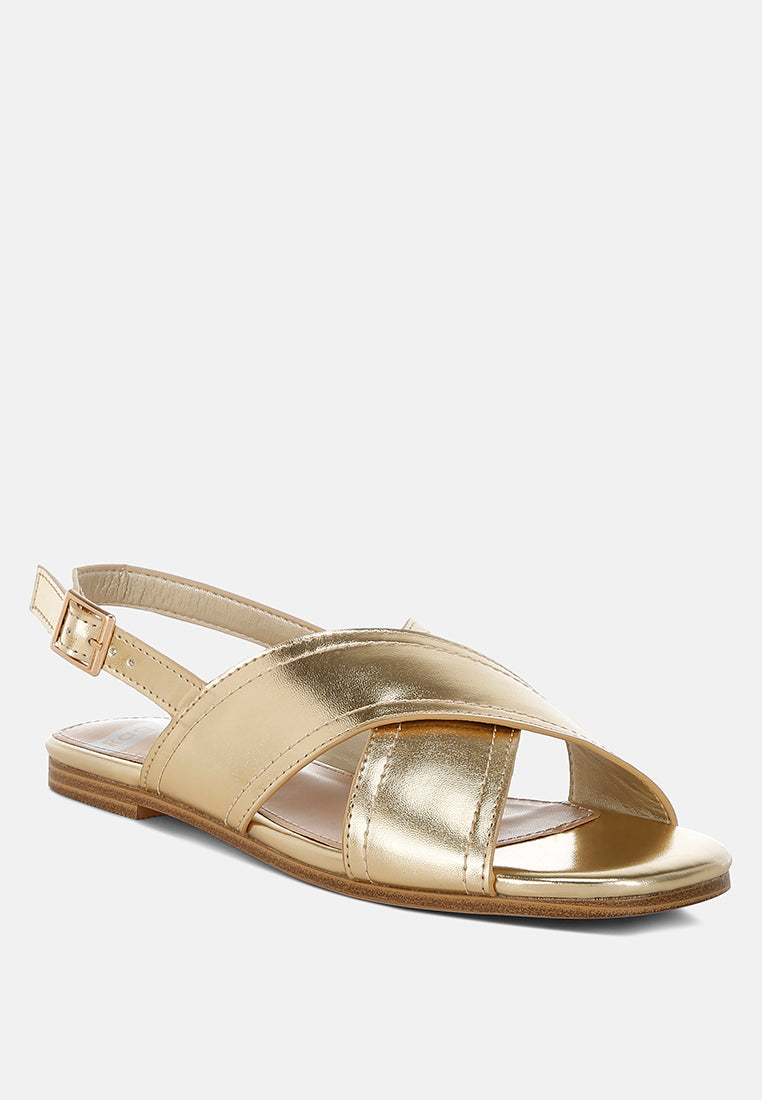 kanon metallic pleather criss-cross flats#color_gold