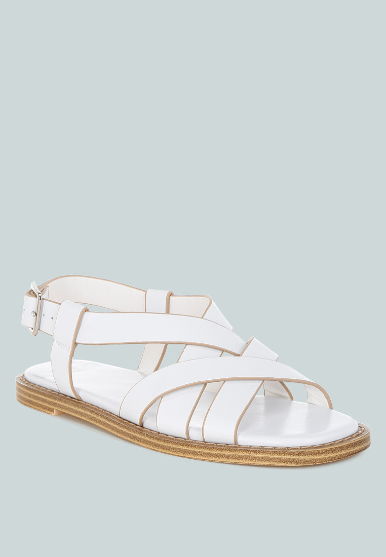kapaka real leather flat gladiator sandals#color_white