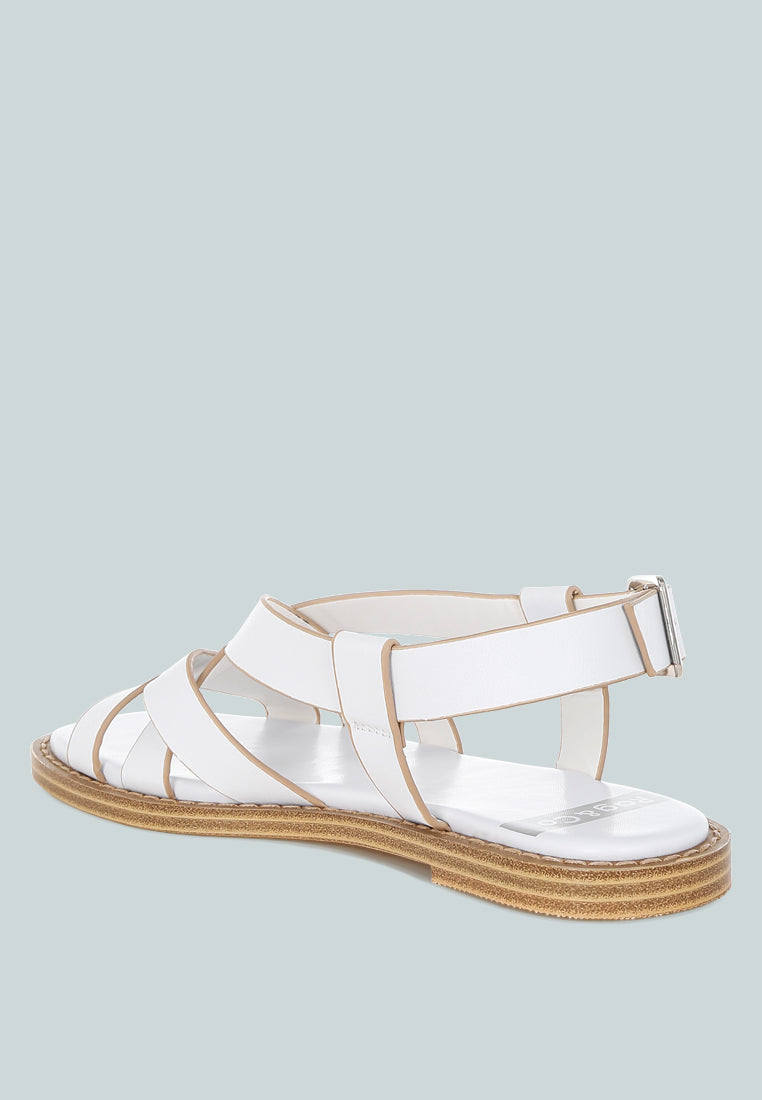 kapaka real leather flat gladiator sandals#color_white