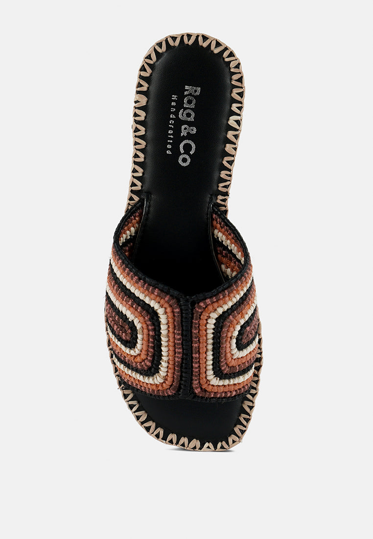 kente patterned raffia slip-on flats#color_black