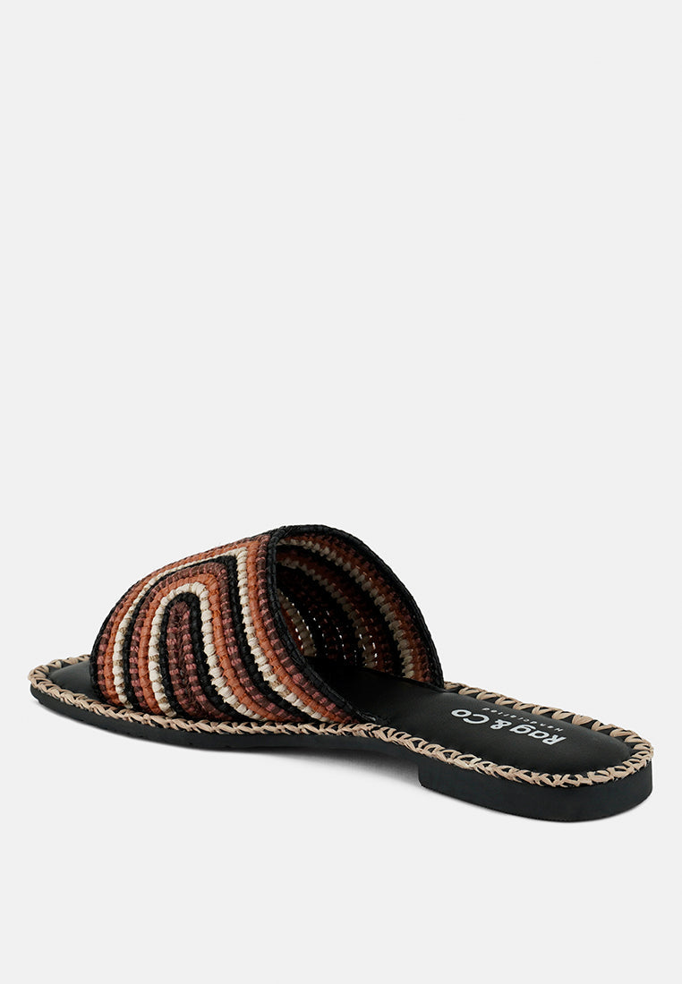 kente patterned raffia slip-on flats#color_black