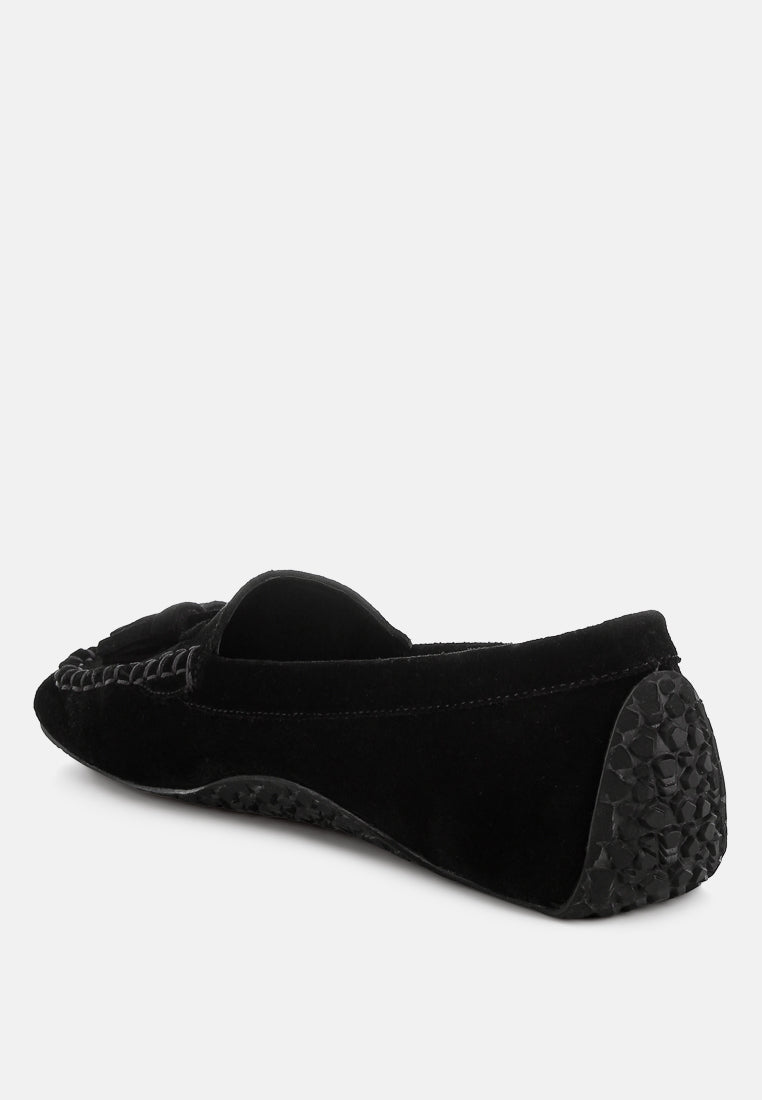 kipstar suede round toe tassel loafers#color_black