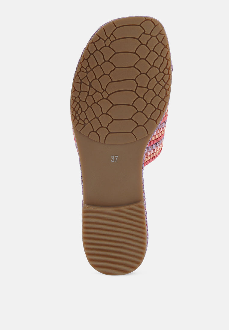 kivah handwoven raffia slip-on flats#color_pink