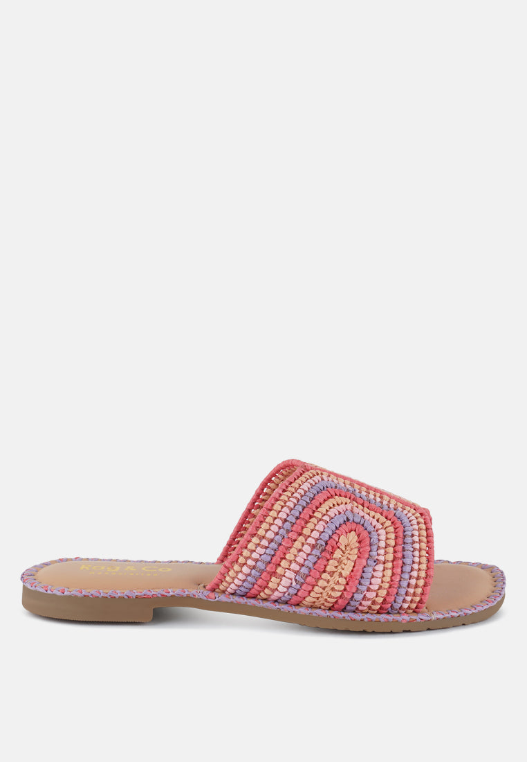 kivah handwoven raffia slip-on flats#color_pink