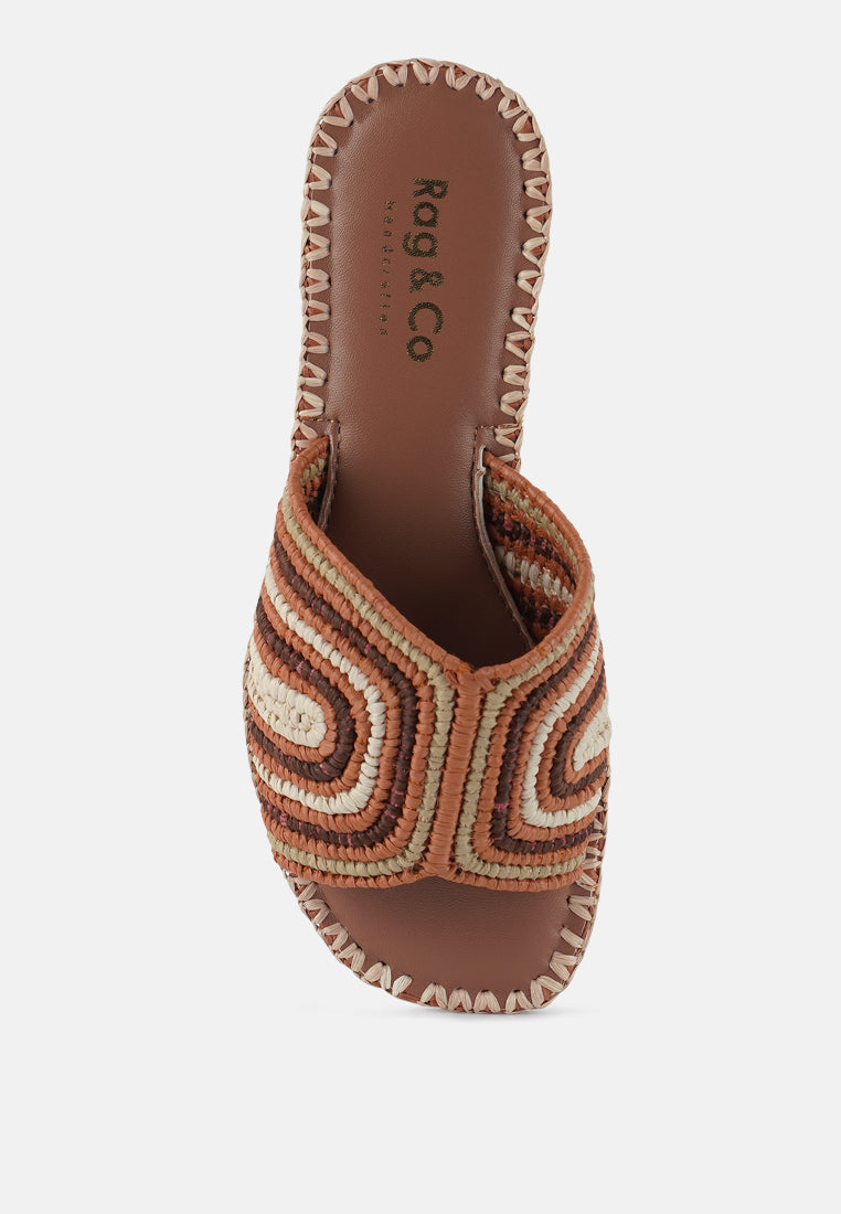 kivah handwoven raffia slip-on flats#color_brown